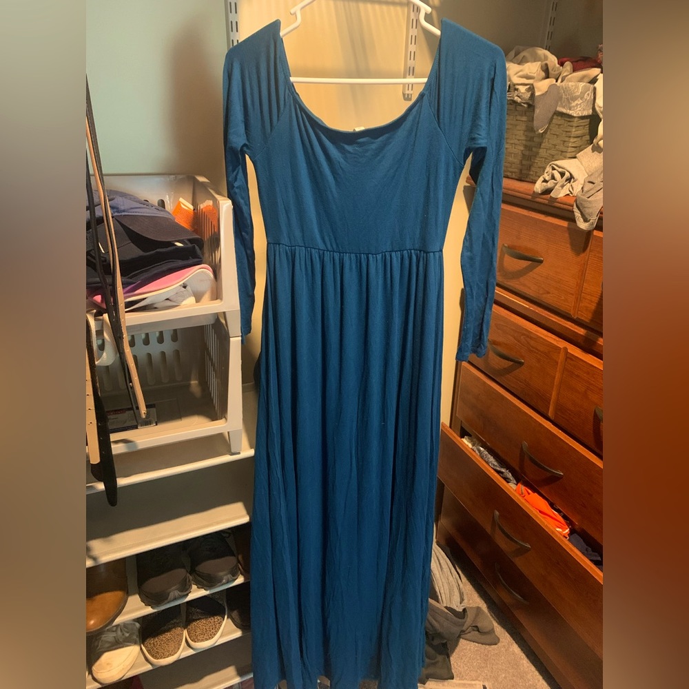 PinkBlush Dark Teal Solid Off Shoulder Maternity Maxi Dress